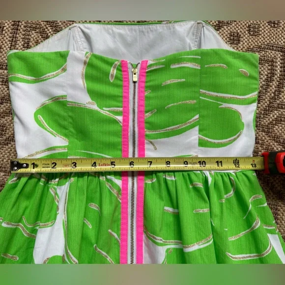 Lilly Pulitzer 🌱Dress Sz 2 Lottie Resort White Green Leaf Gold glitter ✨ - Picture 12 of 15